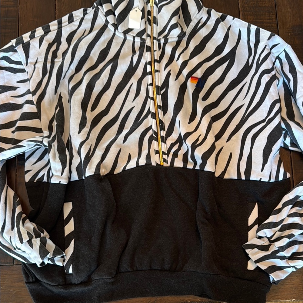 Aviator Nation Black and White Zebra Half-Zip Pullover